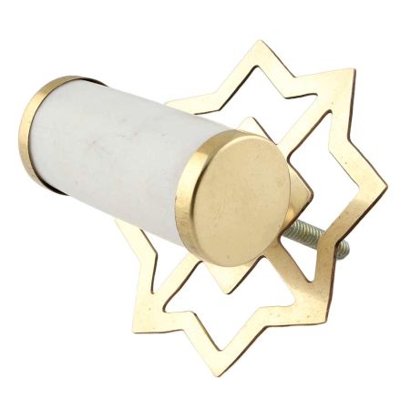 White Round Stone Gold Cabinet Knobs